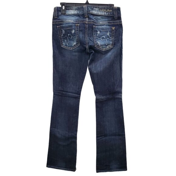 GUESS Women's Daredevil Bootcut Dark Wash Distressed Ripped Denim Jeans Size 27 - Picture 9 of 9